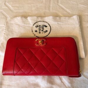 CHANEL Mademoiselle Coco Mark Zip Around Wallet in Red
